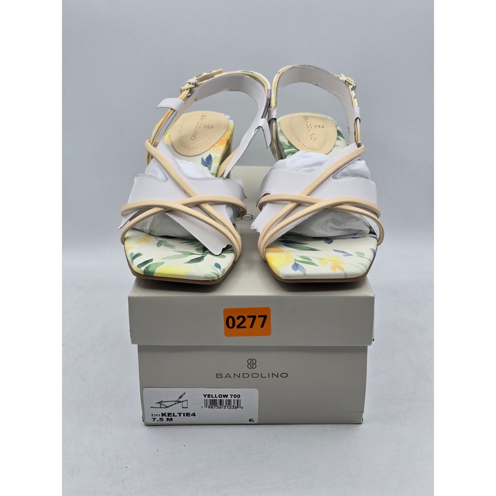Bandolino Keltie4 Sandals Women 7.5 M Yellow Floral Strappy Block Heel -New